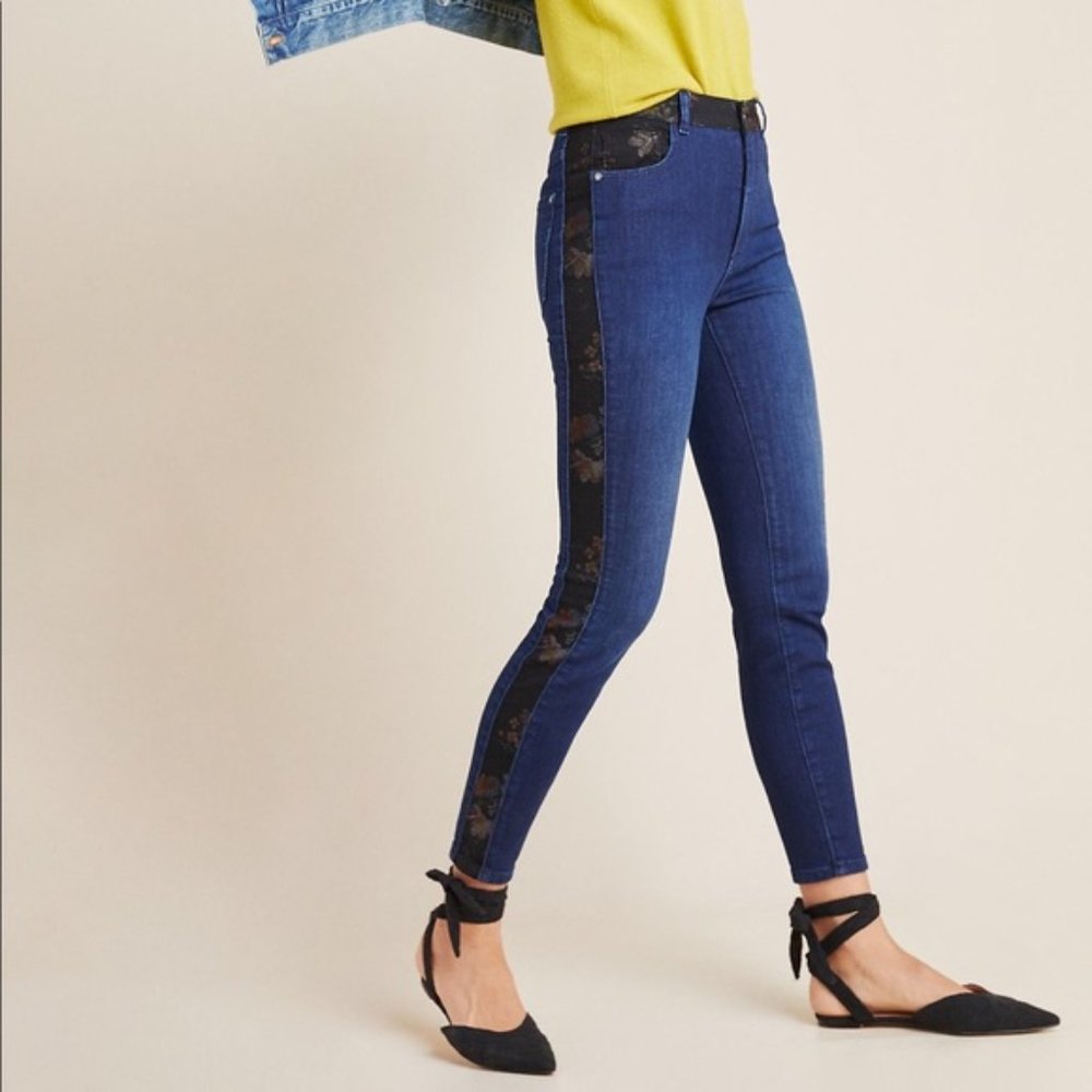 Anthro Pilcro Ultra High-Rise Floral Contrast Jean